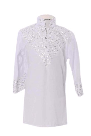 Uzun Sünnet Gömlekleri Beyaz Terikoton Nakışlı Uzun Sünnet Gömleği